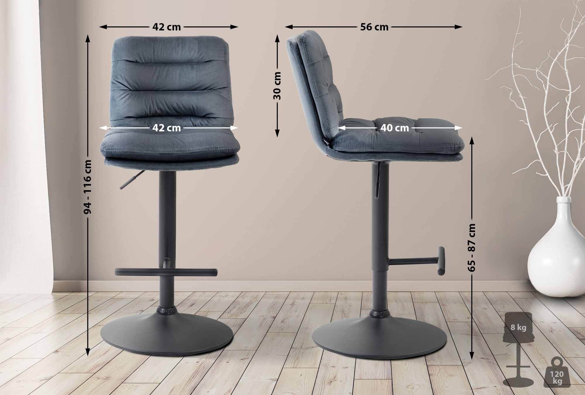 Set van 2 barkrukken Damar fluweel